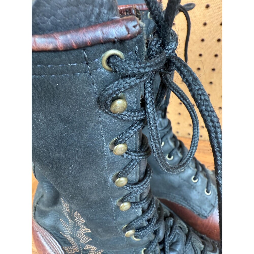 Vintage Abilene Two-Tone Leather Packer Boots | Lace-Up Western Kiltie Boots - Picture 5 of 9